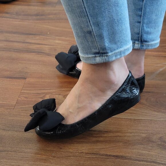 Prada Sport Black Patent Leather Nylon Bow Detail Scrunch Ballet Flat Size 36.5 - Picture 9 of 10